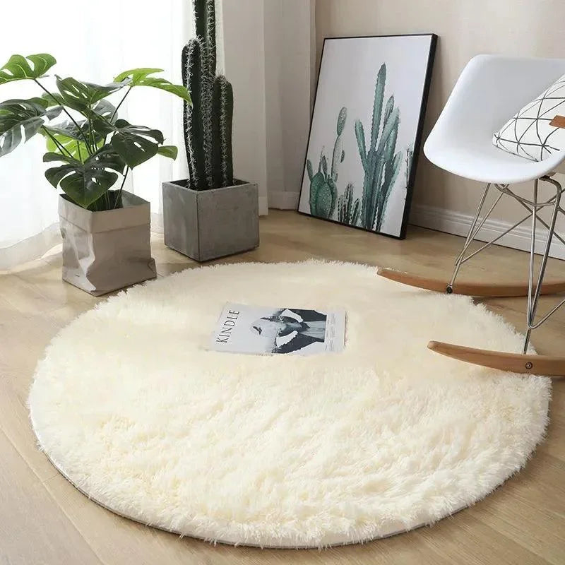 Tapete Infantil Redondo Antiderrapante Fluffy Lenogue Bege / 100 Cm Diâmetro