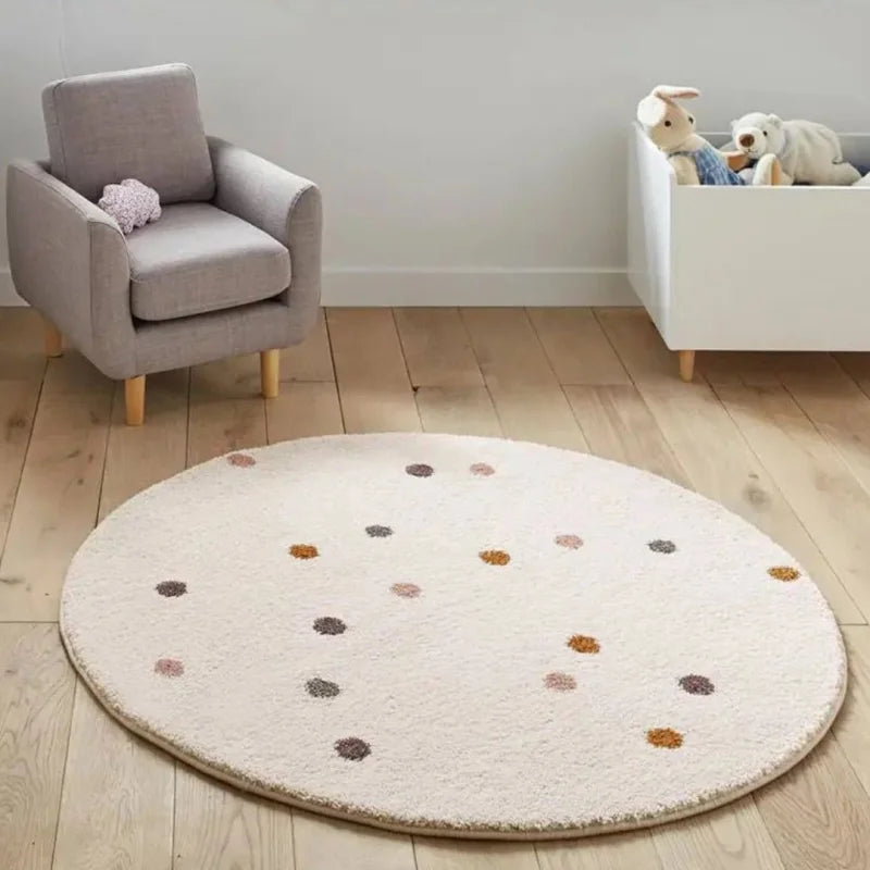 Tapete Infantil Redondo Bolinhas Colorido Lenogue Mod. Bege / 80 x 80 Cm