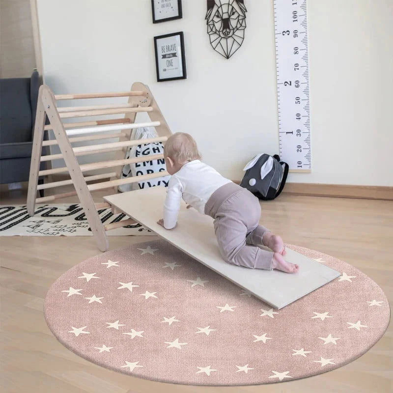 Tapete Infantil Redondo Estrela Rosa Lenogue