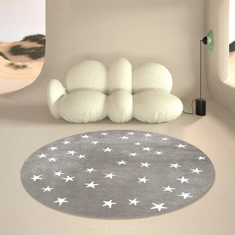 Tapete Infantil Redondo Estrela Cinza Lenogue Mod. Cinza / 80 x 80 Cm