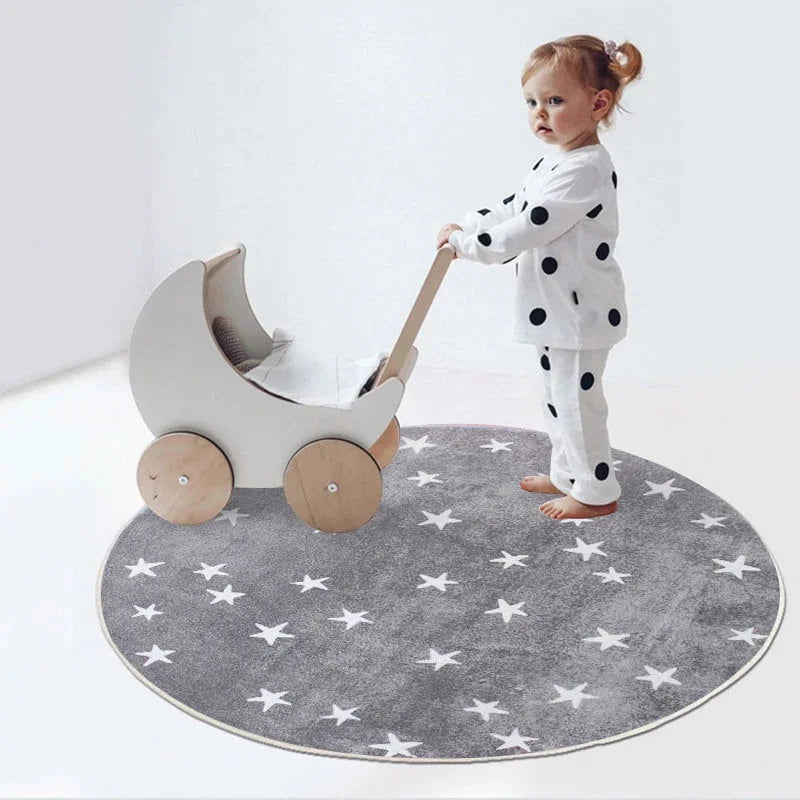 Tapete Infantil Redondo Estrela Cinza Lenogue