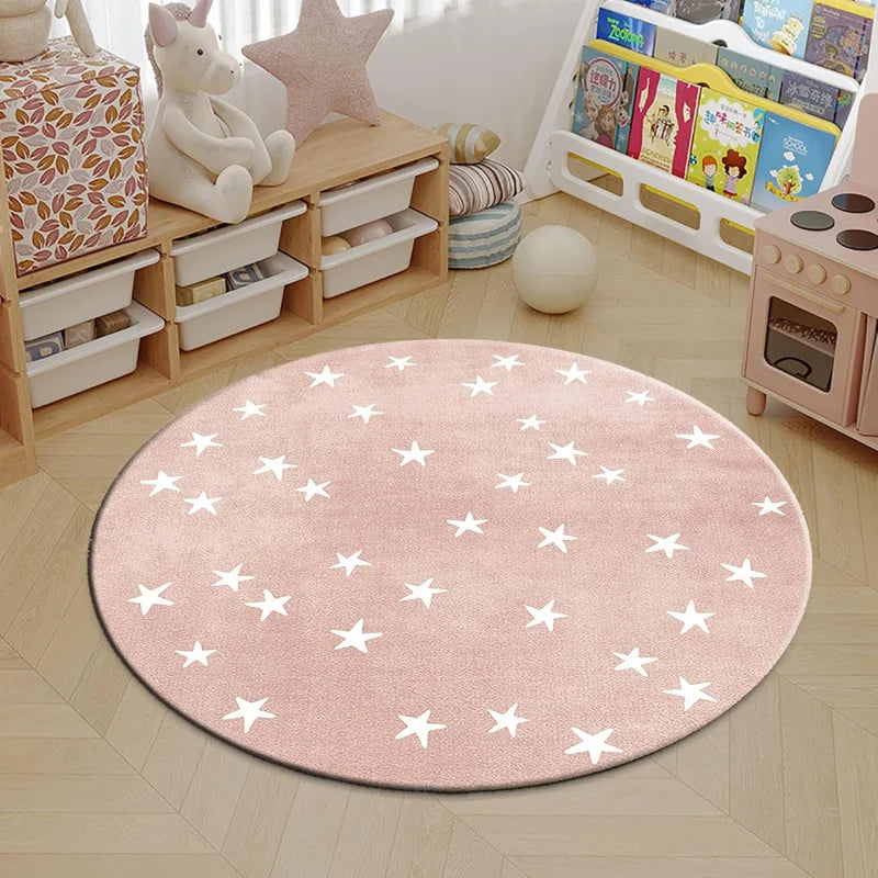Tapete Redondo Quarto Infantil Lenogue com Estrela Rosa Mod. Estrela / 80 x 80 Cm
