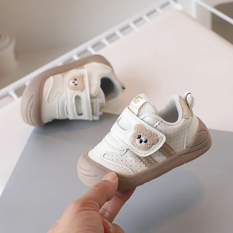 Tênis Infantil de Couro Solado Macio Branco Lenogue Caqui / 16