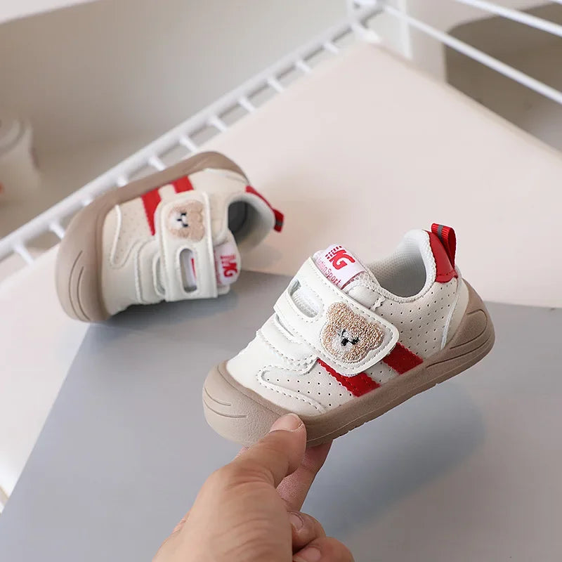 Tênis Infantil de Couro Solado Macio Branco Lenogue Vermelho / 16