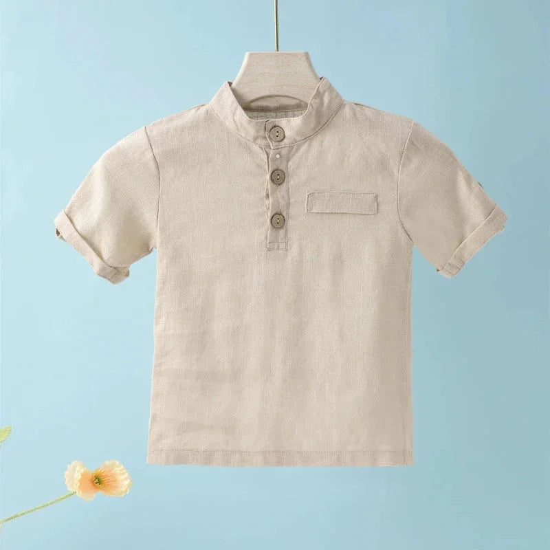 Camiseta Infantil Masculina Simon Azul Lenogue Bege / 4-5