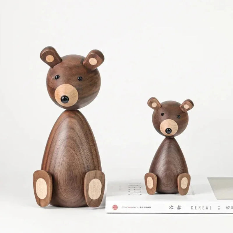 Urso Infantil Teodoro Madeira Natural Lenogue 2 Peças (grande + Pequeno)