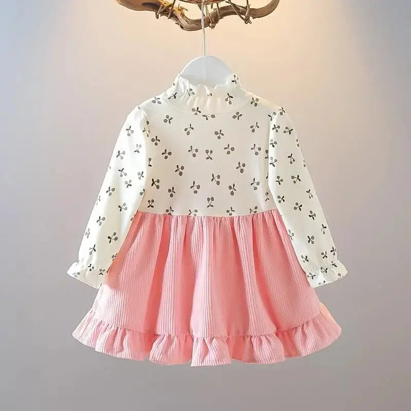 Vestido de Manga Longa com Alças de Veludo para Meninas Lenogue