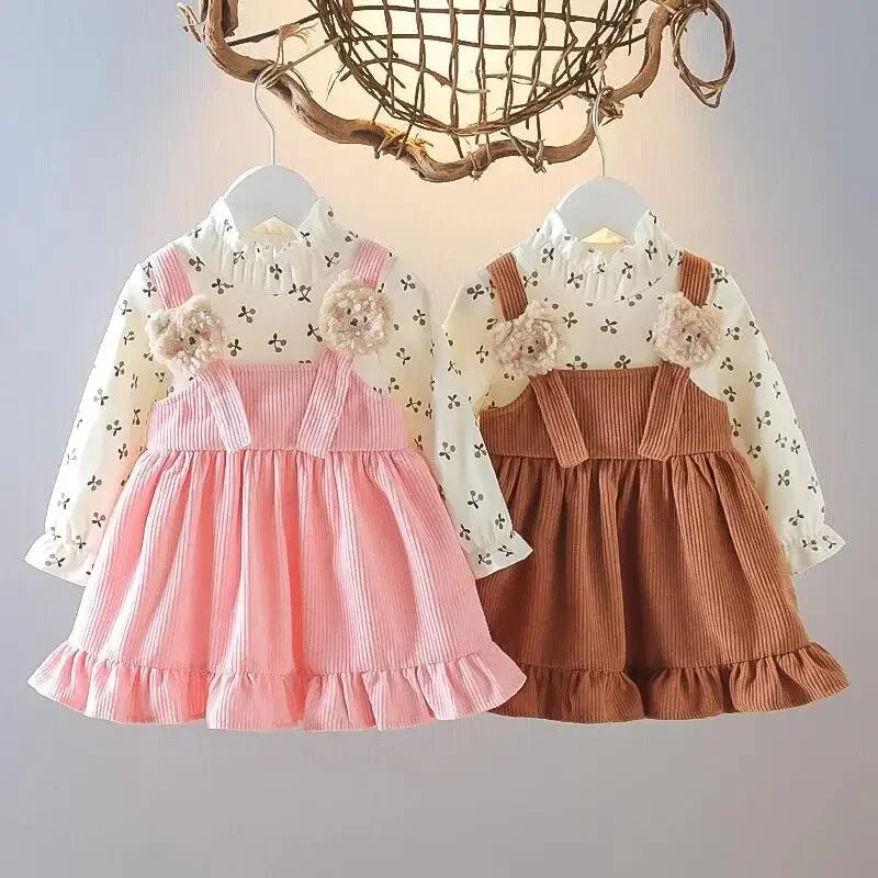 Vestido de Manga Longa com Alças de Veludo para Meninas Lenogue