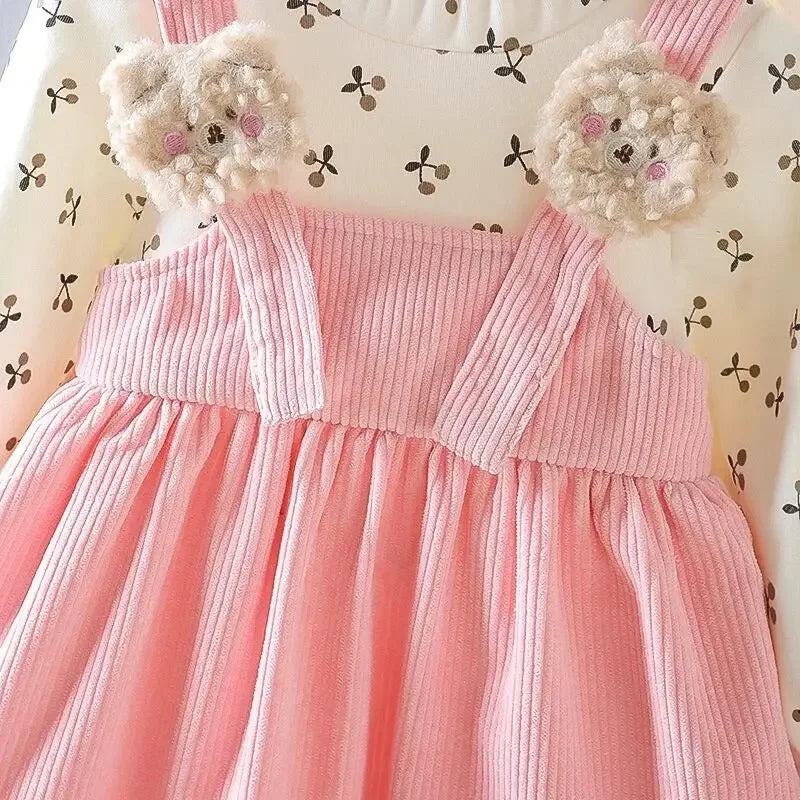 Vestido de Manga Longa com Alças de Veludo para Meninas Lenogue