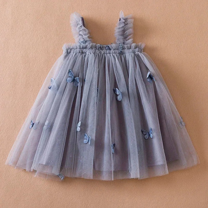 Vestido Infantil Elegante Tutu Azul com Detalhes de Borboletas 3d Azul / 9-12 Meses