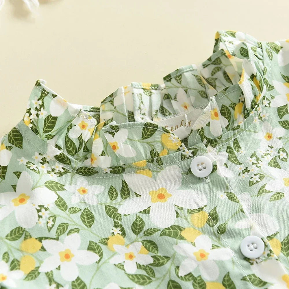Vestido Infantil Estampa Floral Manga Curta Estilo Princesa Lenogue
