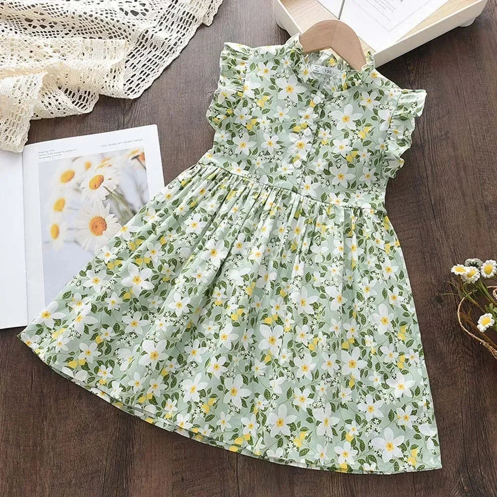 Vestido Infantil Estampa Floral Manga Curta Estilo Princesa Lenogue