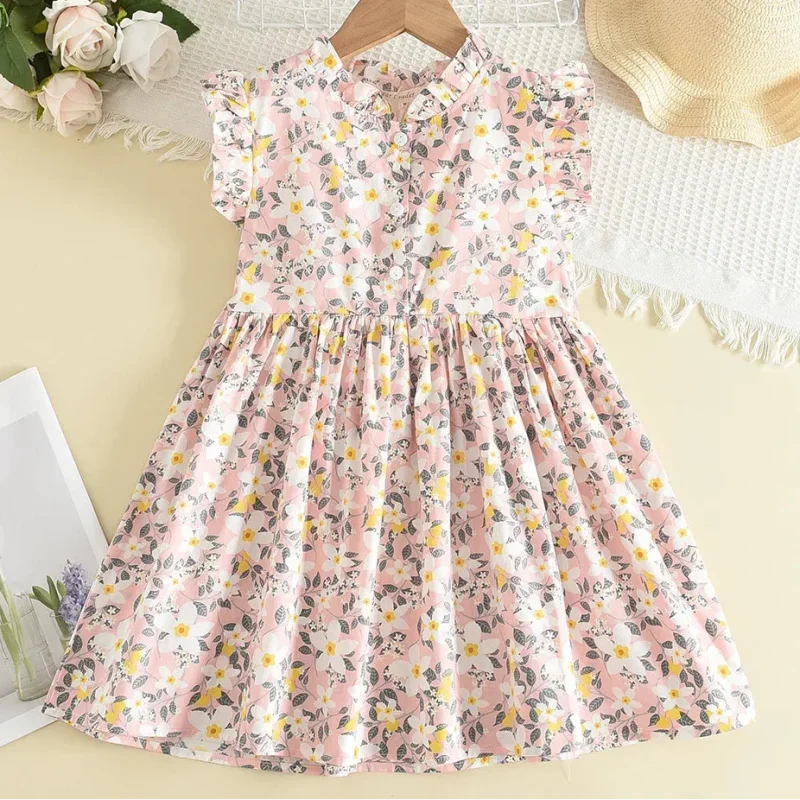Vestido Infantil Estampa Floral Manga Curta Estilo Princesa Lenogue Rosa / 18-24 Meses