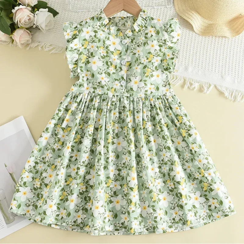 Vestido Infantil Estampa Floral Manga Curta Estilo Princesa Lenogue Verde / 18-24 Meses