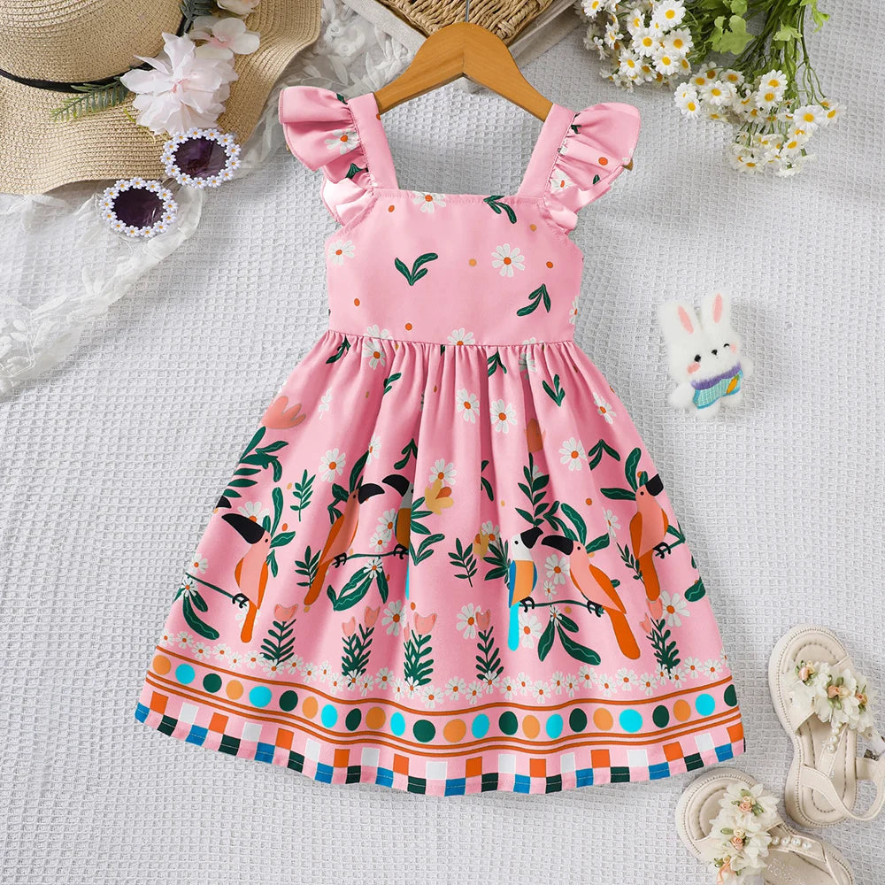 Vestido Infantil Estampado Floral Manga Curta Casual Lenogue Rosa / 18-24 Meses