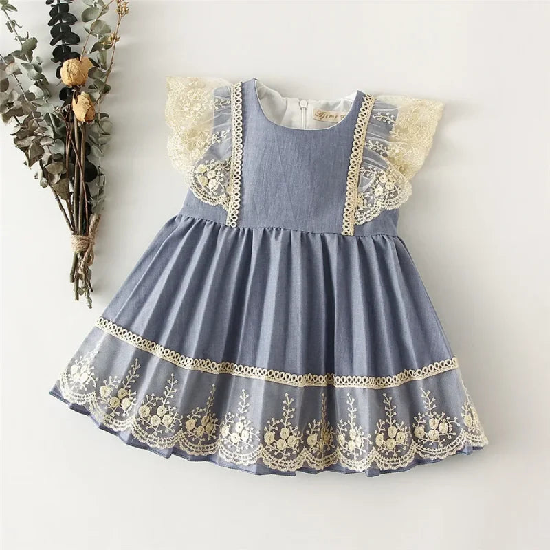 Vestido Infantil Estilo Princesa sem Manga para Festa Lenogue Azul (mod. 01) / 6-12 Meses