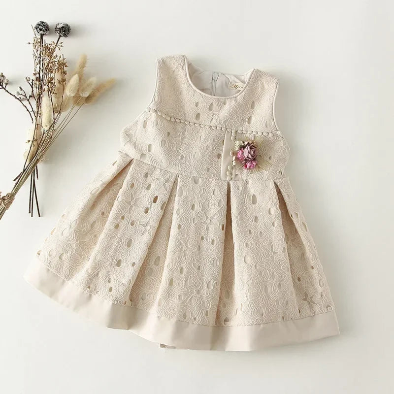 Vestido Infantil Estilo Princesa sem Manga para Festa Lenogue Bege (mod. 01) / 6-12 Meses