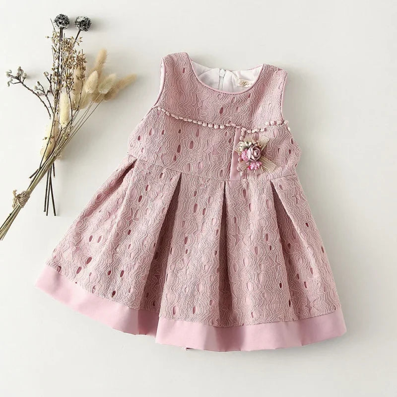 Vestido Infantil Estilo Princesa sem Manga para Festa Lenogue Rosa (mod. 01) / 6-12 Meses