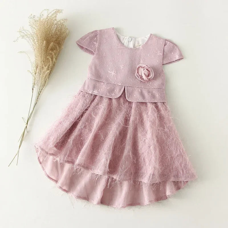 Vestido Infantil Estilo Princesa sem Manga para Festa Lenogue Rosa (mod. 02) / 6-12 Meses