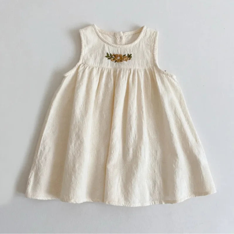 Vestido Infantil Feminino Algodão Zoé Branco Lenogue Bege / 1-2 anos (80cm)