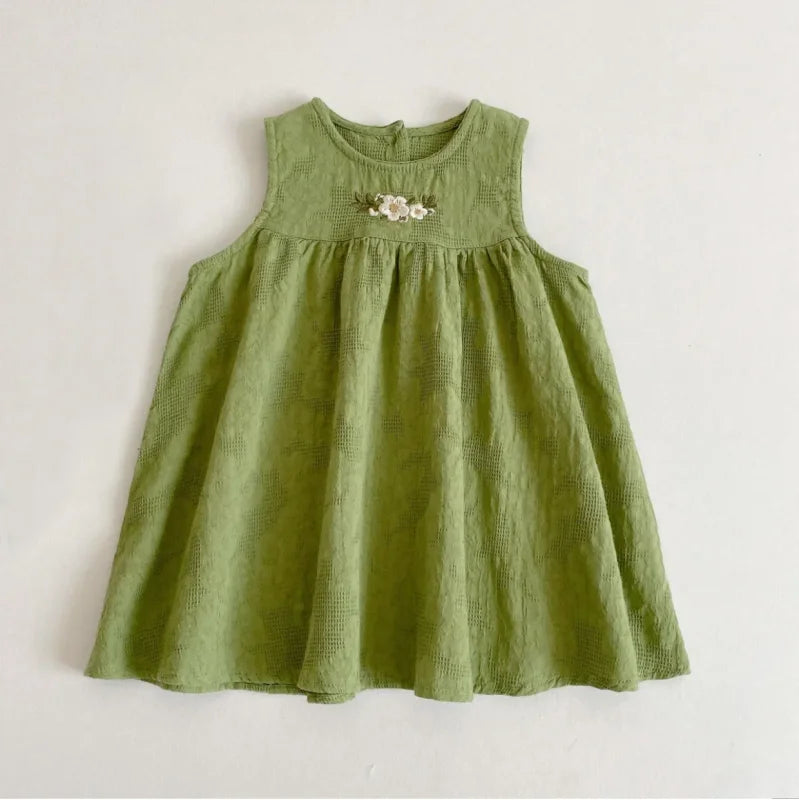 Vestido Infantil Feminino Algodão Zoé Branco Lenogue Verde / 1-2 anos (80cm)