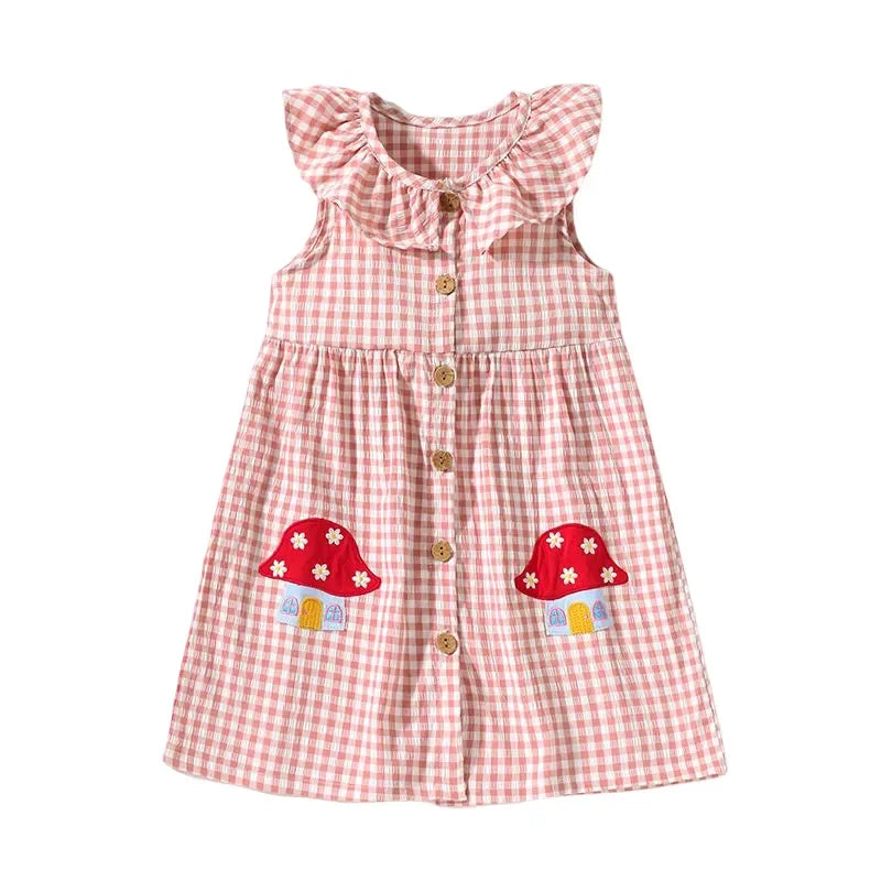 Vestido Infantil Feminino Cogumelo Xadrez Lenogue