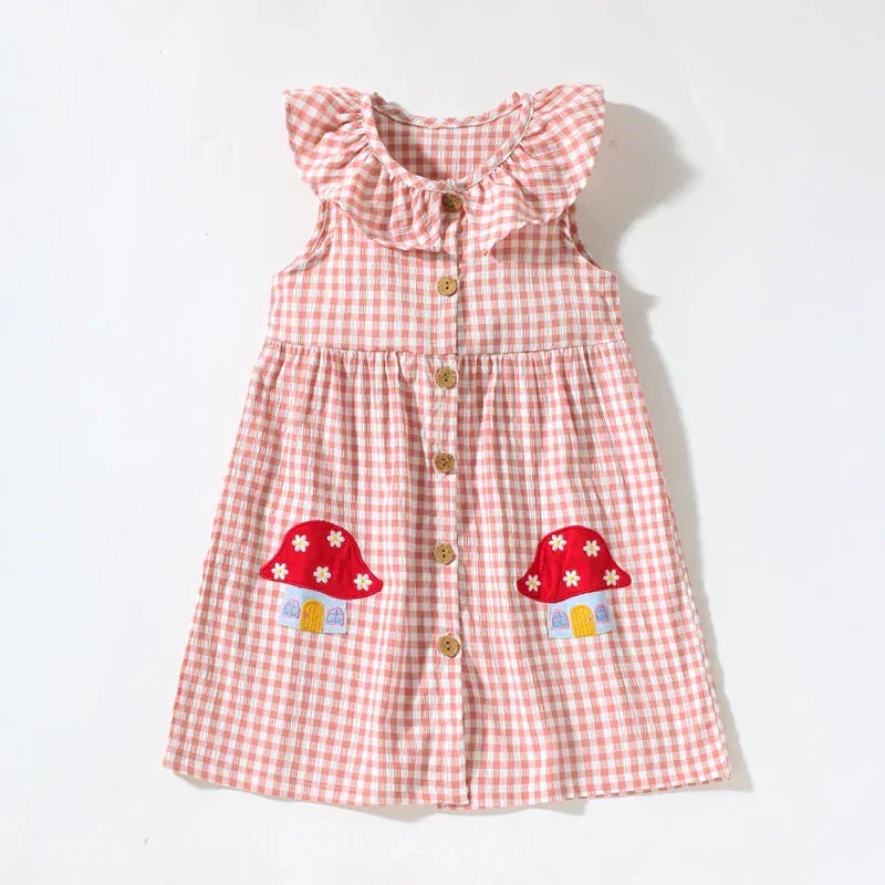 Vestido Infantil Feminino Cogumelo Xadrez Lenogue 1-2