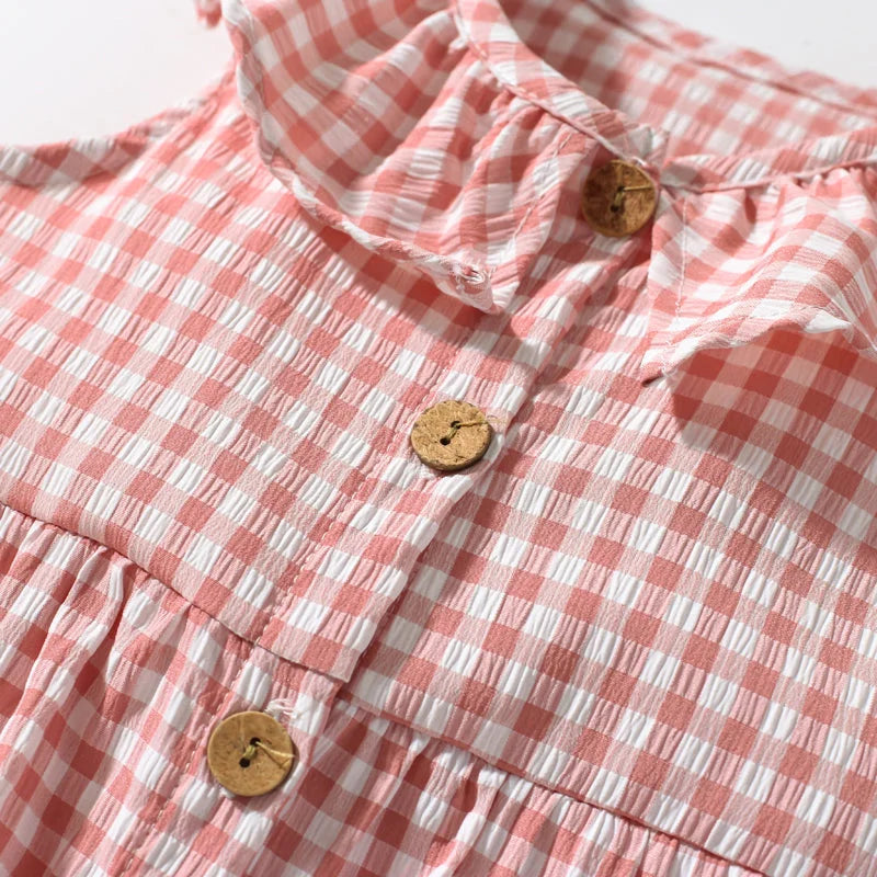 Vestido Infantil Feminino Cogumelo Xadrez Vermelho Lenogue