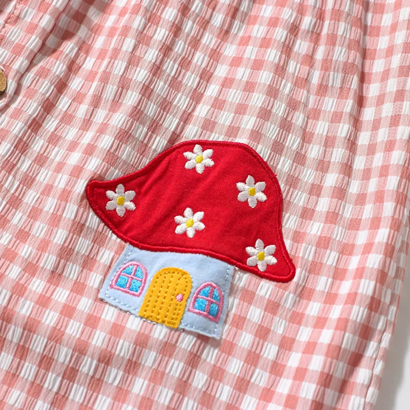 Vestido Infantil Feminino Cogumelo Xadrez Vermelho Lenogue