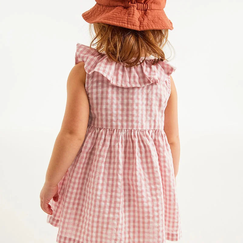 Vestido Infantil Feminino Cogumelo Xadrez Vermelho Lenogue