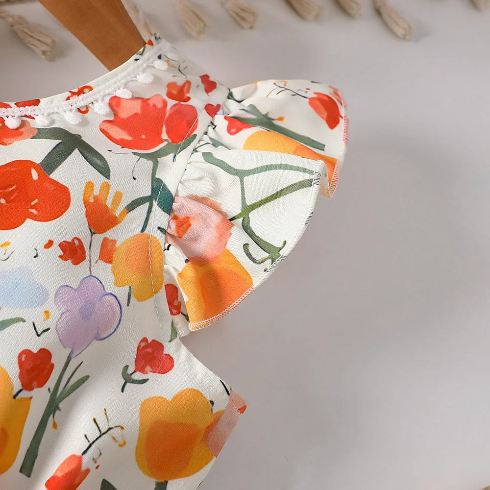 Vestido Infantil Feminino Floral Manga Curta Lenogue