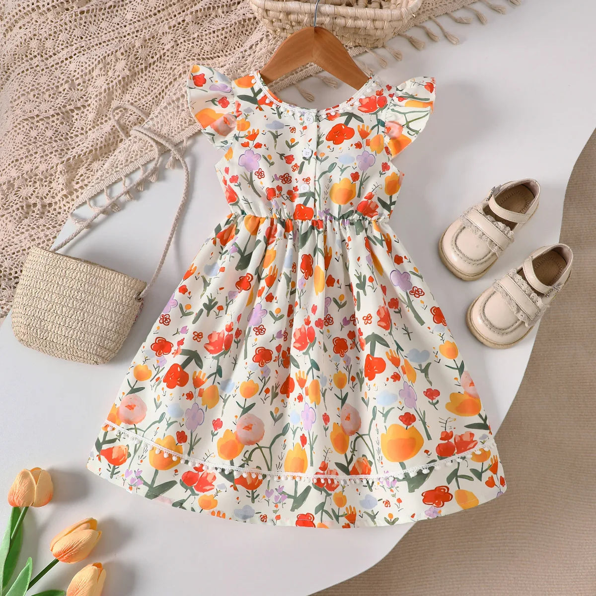 Vestido Infantil Feminino Floral Manga Curta Lenogue