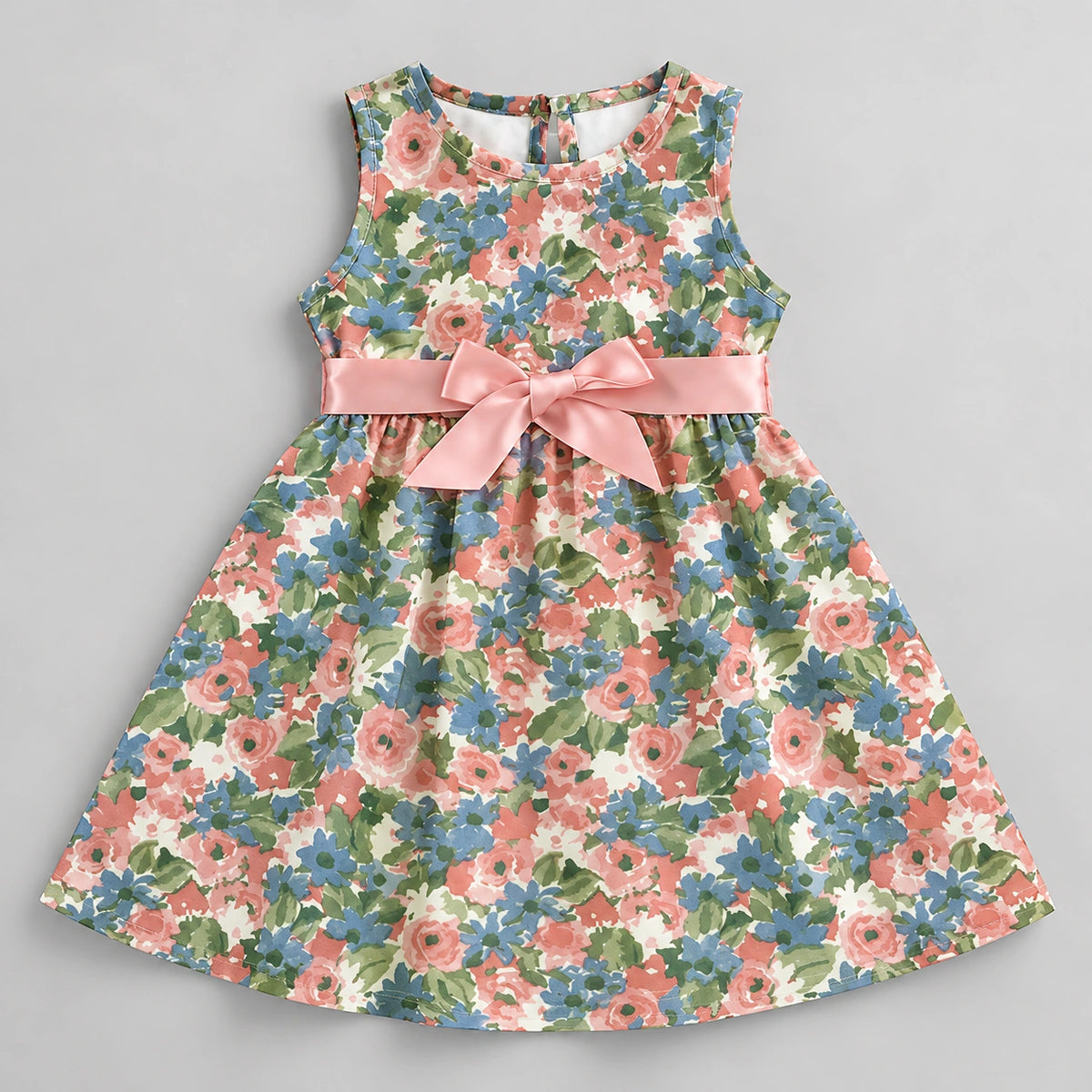 Vestido Infantil Feminino Floral Sem Manga Verde Lenogue Verde / 3-6 Meses