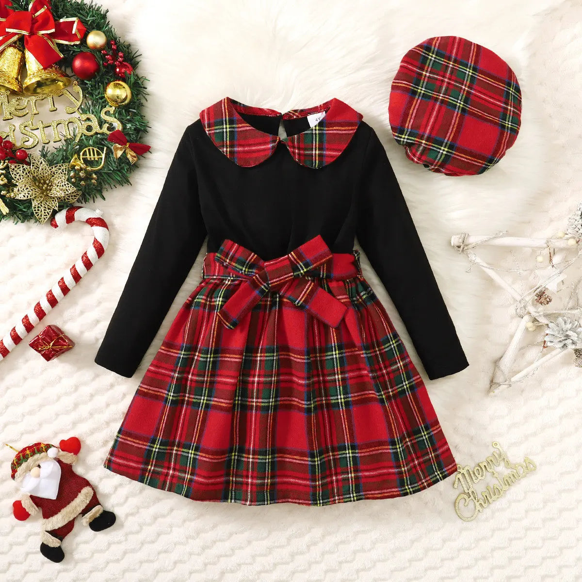 Vestido Infantil Feminino Manga Longa Xadrez Outono Lenogue