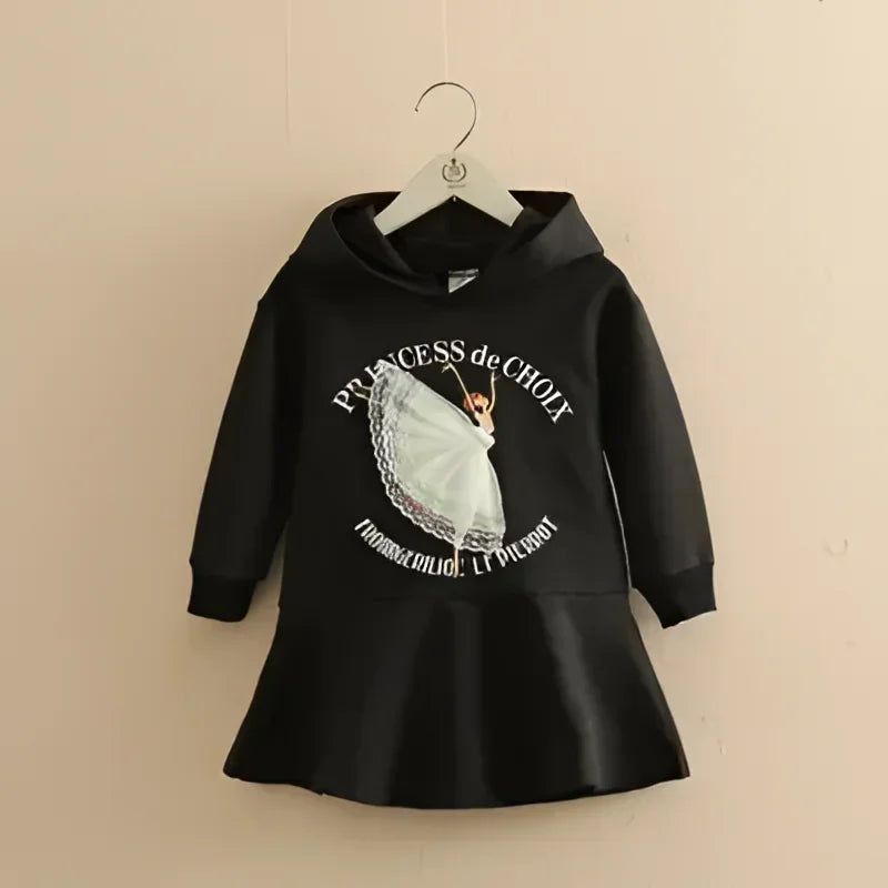 Vestido Infantil Feminino Moletom Capuz Isadora Lenogue Preto / 1-2
