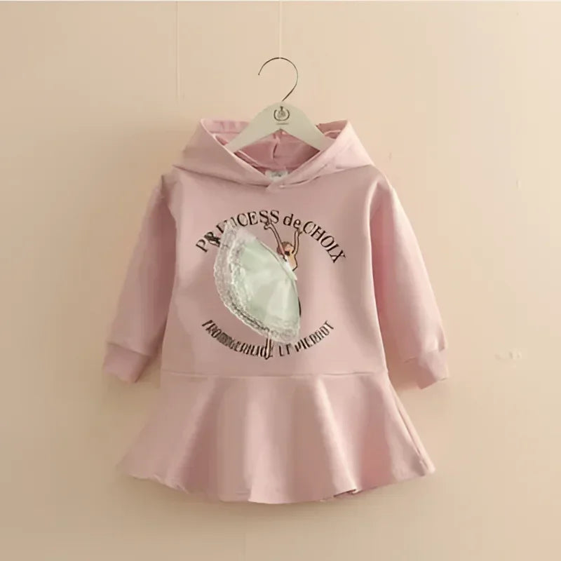Vestido Infantil Feminino Moletom Capuz Isadora Lenogue Rosa / 1-2