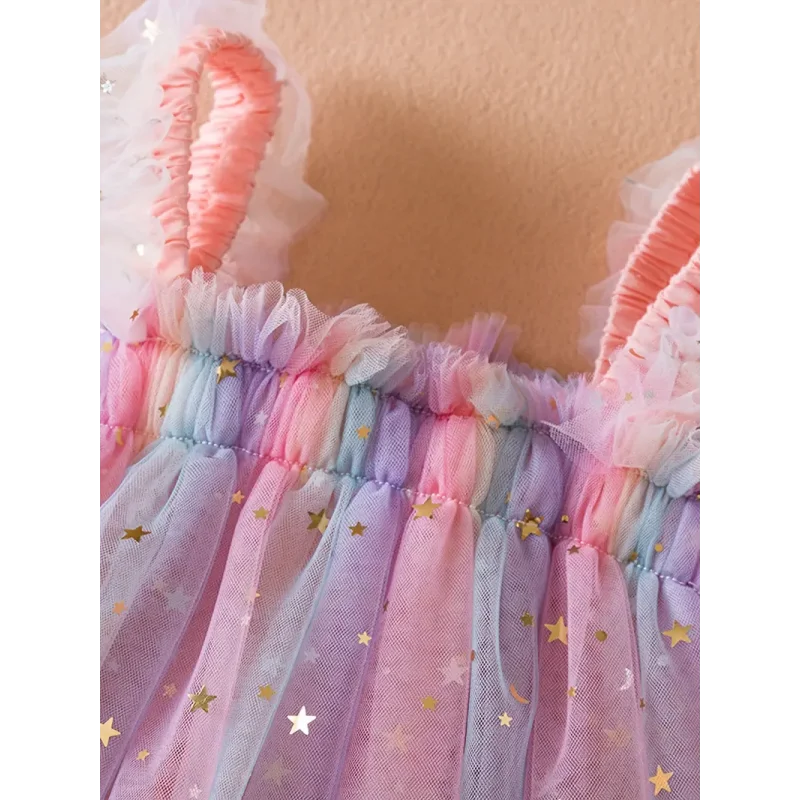 Vestido Infantil Feminino Tule Colorido Lenogue