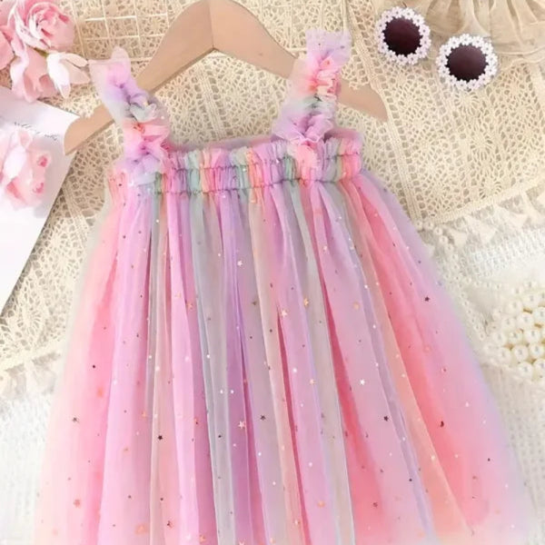 Vestido Infantil Feminino Tule Colorido para Ocasiões Especiais