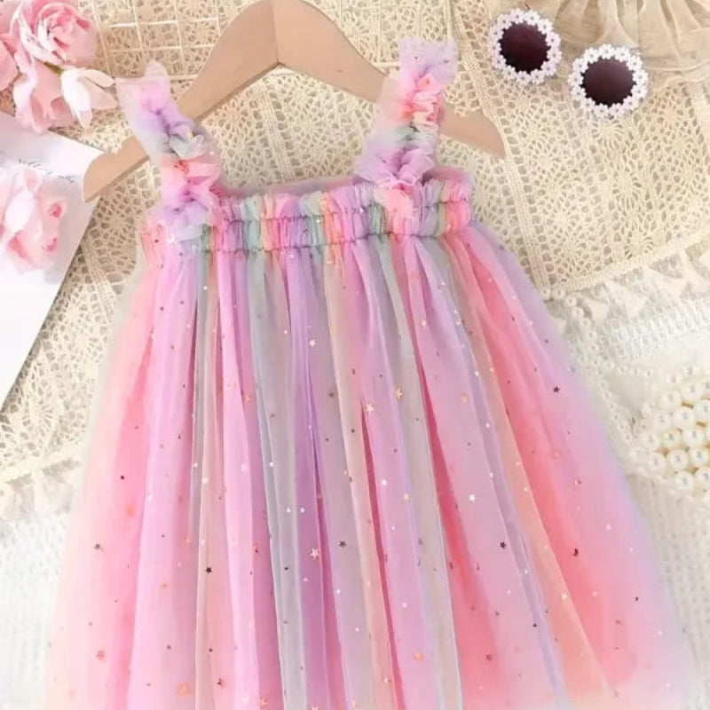 Vestido Infantil Feminino Tule Colorido para Ocasiões Especiais