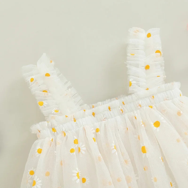 Vestido Infantil Feminino Tule Daisy Amarelo Lenogue