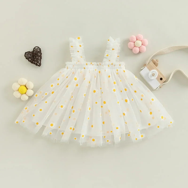 Vestido Infantil Feminino Tule Daisy Amarelo Lenogue Bege / 6-12 Meses