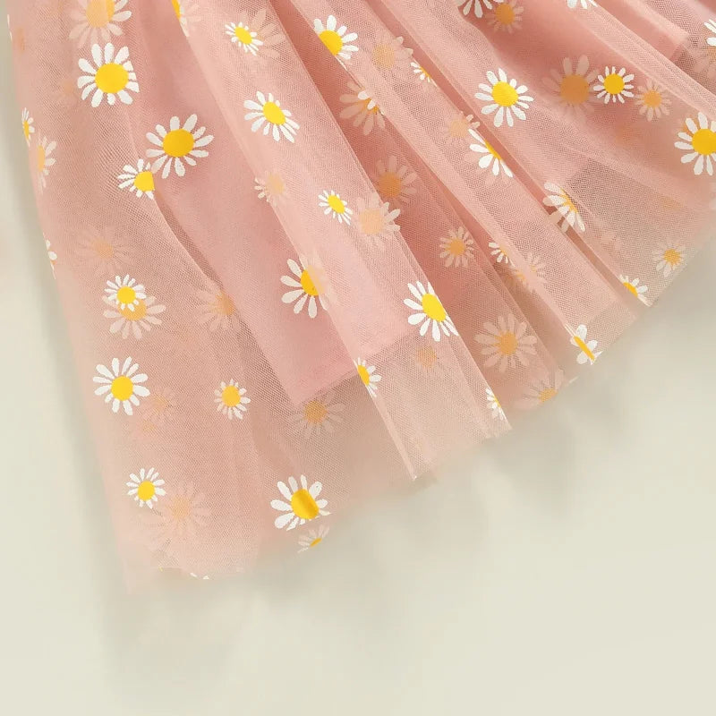 Vestido Infantil Feminino Tule Daisy Amarelo Lenogue