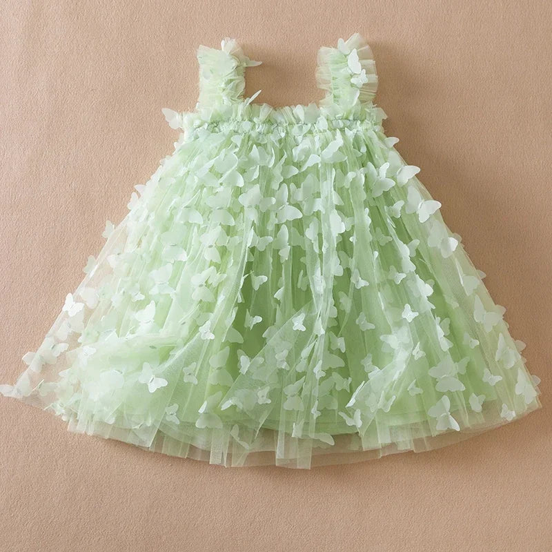 Vestido Infantil Feminino Tutu Fairy Tale Rosa com Detalhes em Borboleta 3d