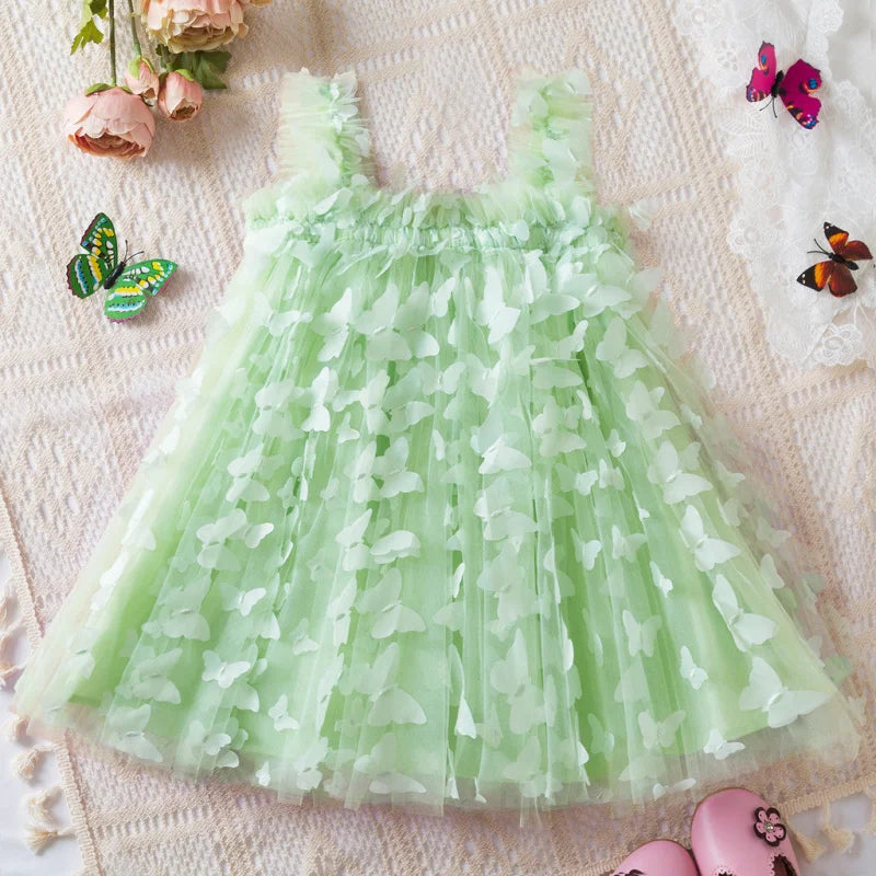 Vestido Infantil Feminino Tutu Fairy Tale Rosa com Detalhes em Borboleta 3d Verde / 9-12 Meses