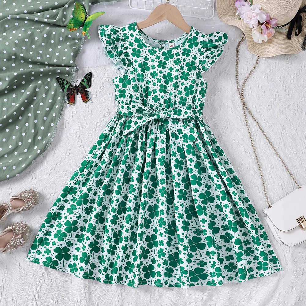 Vestido Infantil Floral Feminino Casual Verão Petit Lenogue Verde / 5-6 Anos