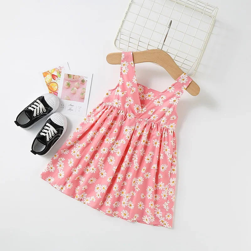 Vestido Infantil Floral Sem Mangas Algodão Verão Lenogue