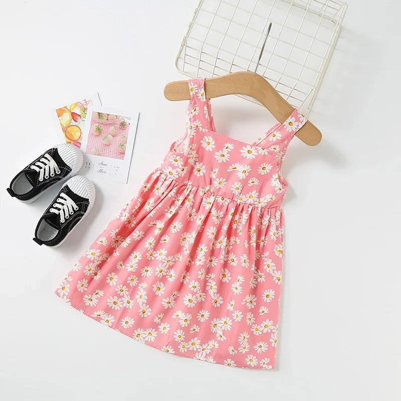 Vestido Infantil Floral Sem Mangas Algodão Verão Lenogue