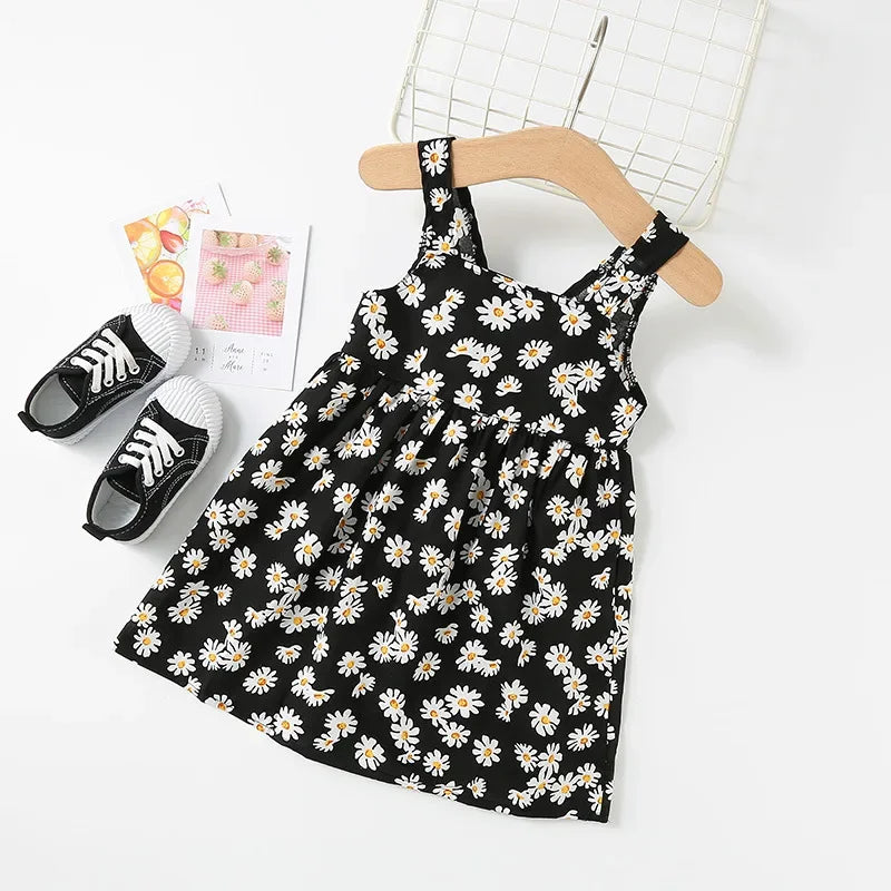 Vestido Infantil Floral Sem Mangas Algodão Verão Lenogue Preto / 18-24 Meses
