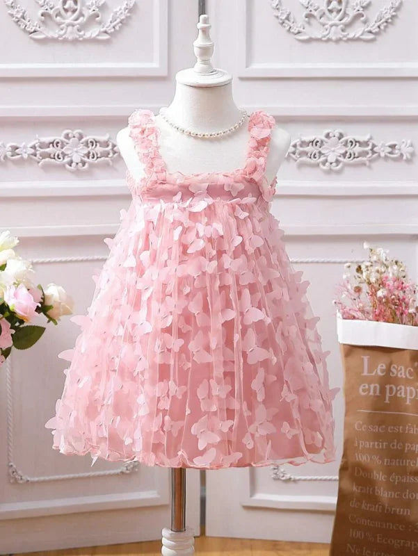 Vestido Infantil Luxuoso com Tutu Rosa e Detalhes em Borboleta 3d Rosa / 9-12 Meses