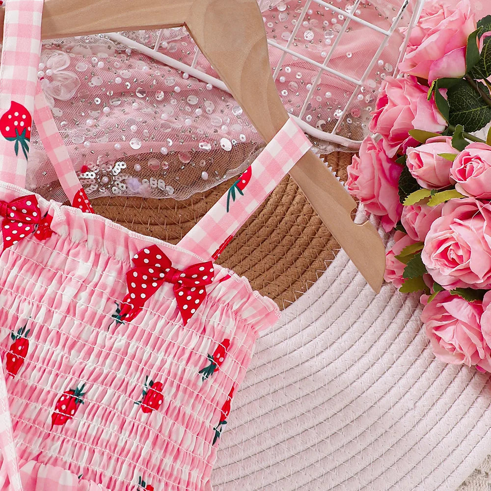 Vestido Infantil Menina Moranguinho Tomara que Caia Verão Lenogue